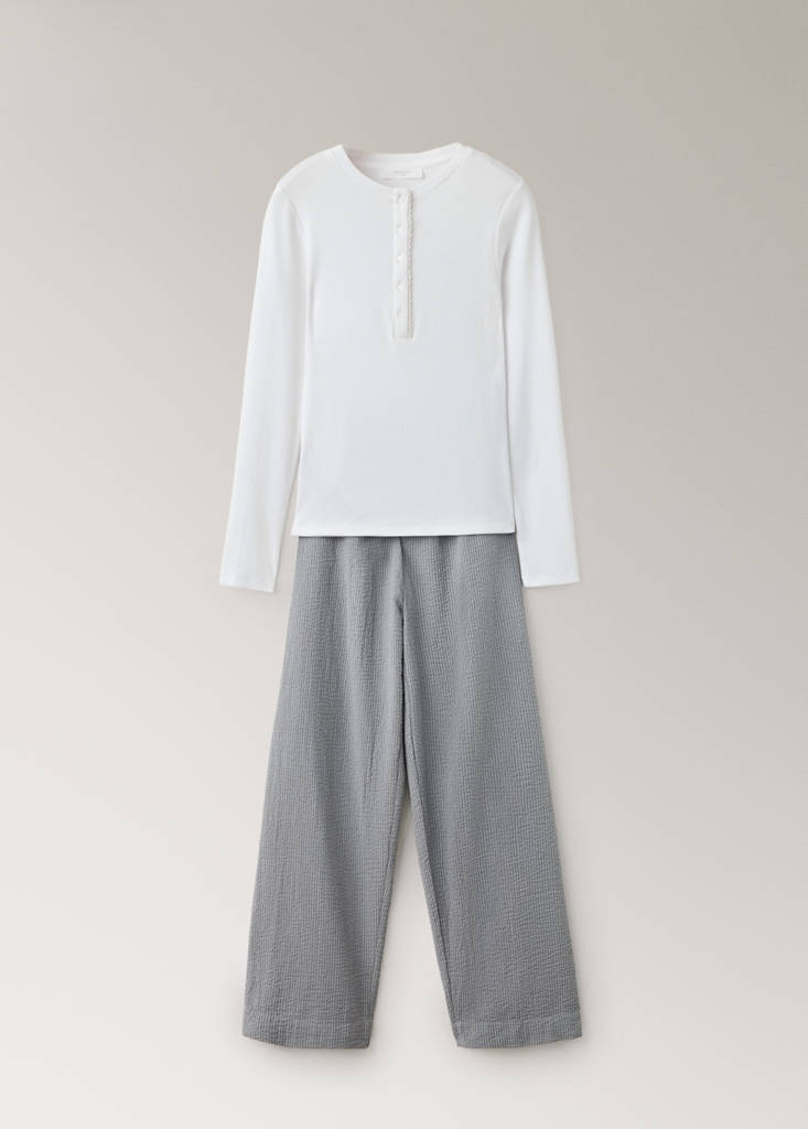 Seersucker striped two-piece pyjamas — Blue