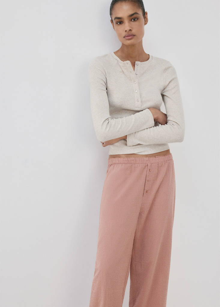 Seersucker striped two-piece pyjamas — Pink