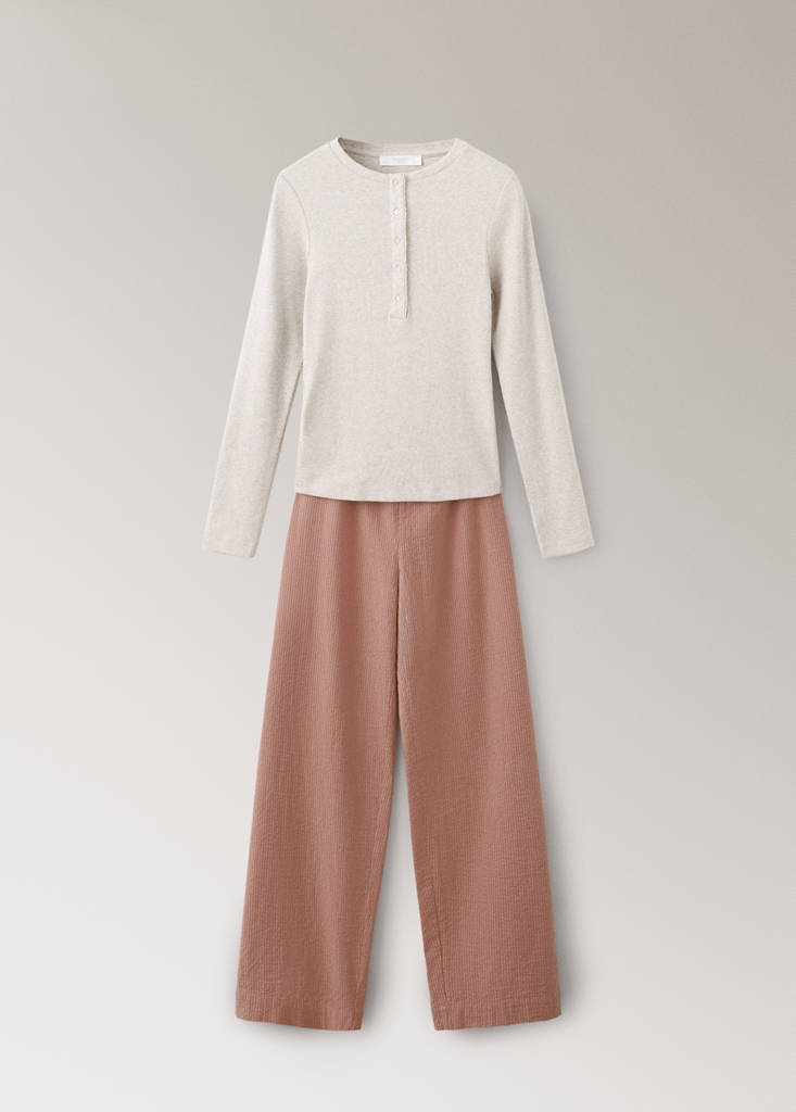 Seersucker striped two-piece pyjamas — Pink