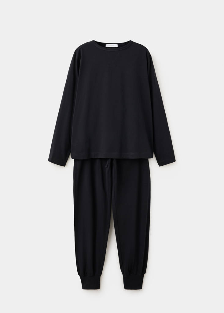 Two-piece plain cotton pyjamas — Black