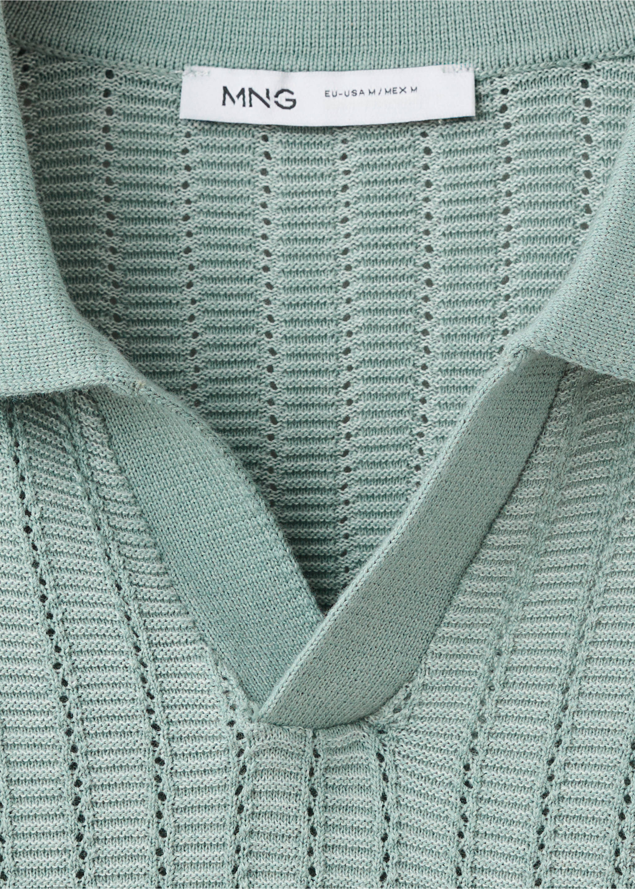 Structured knit polo shirt 100% cotton - Details of the article 8, Emerald Green. Ref: 37021438-00.