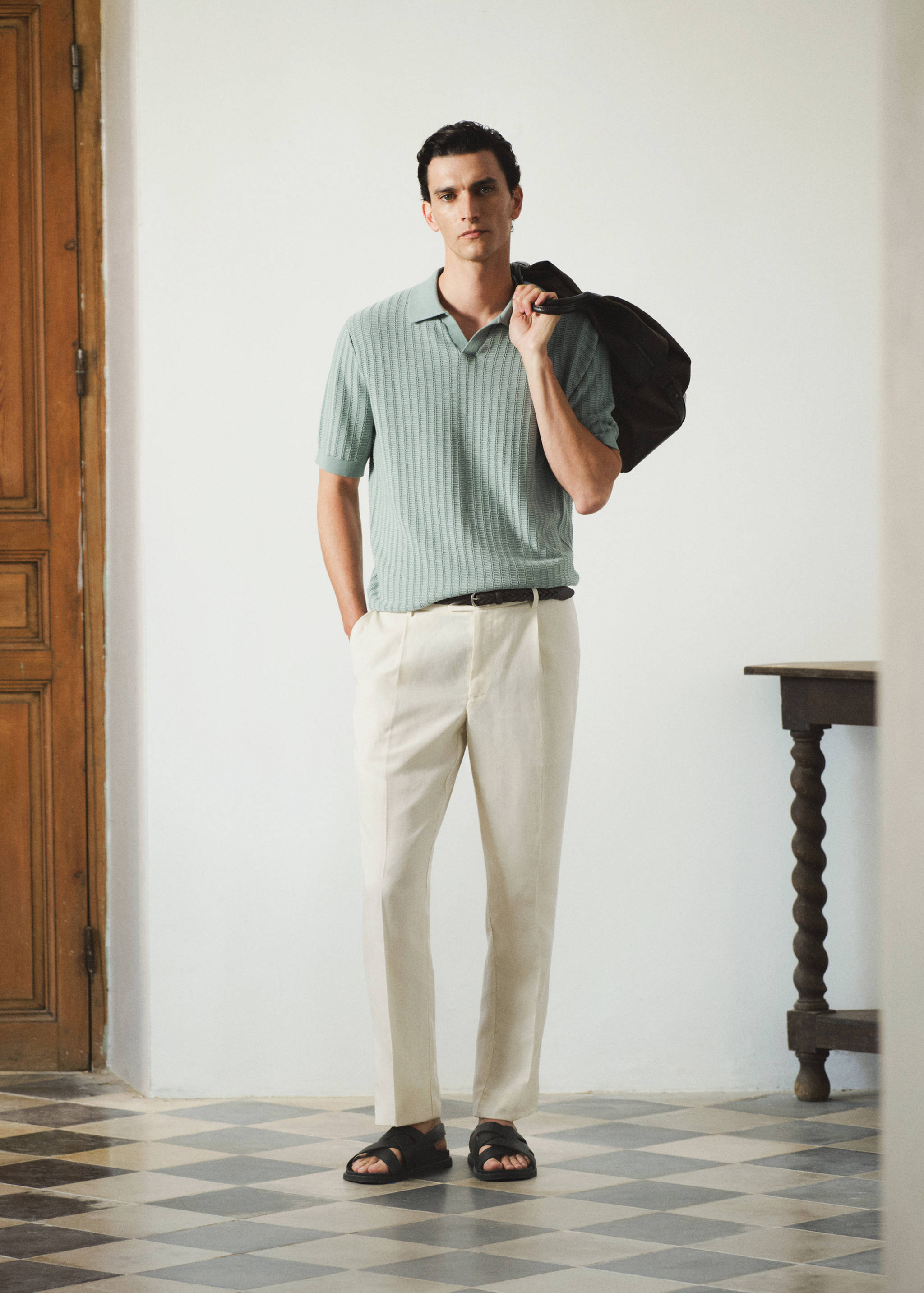 Structured knit 100% cotton polo - Details of the article 5