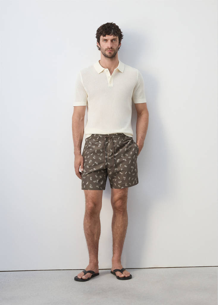 Printed drawstring swimming costume — Brown