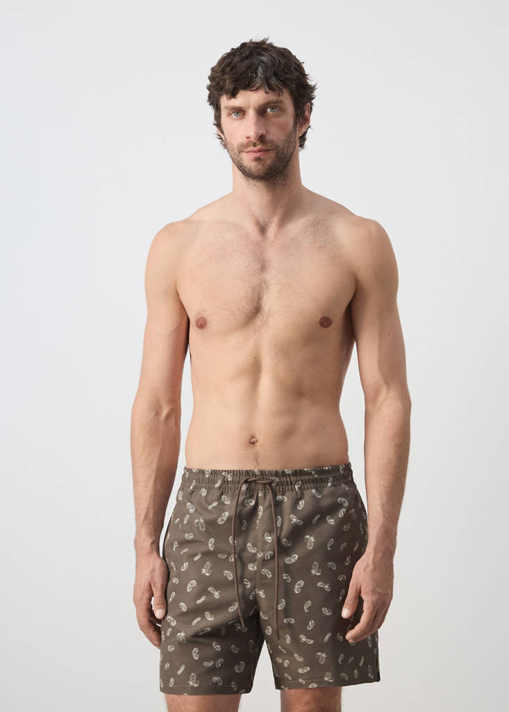 Printed drawstring swimming costume — Brown