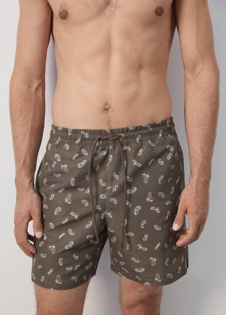 Printed drawstring swimming costume — Brown