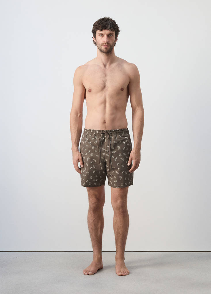 Printed drawstring swimming costume — Brown