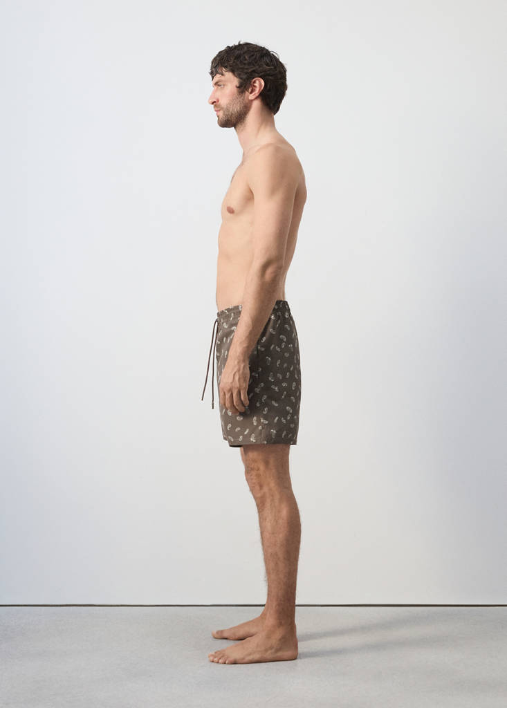 Printed drawstring swimming costume — Brown