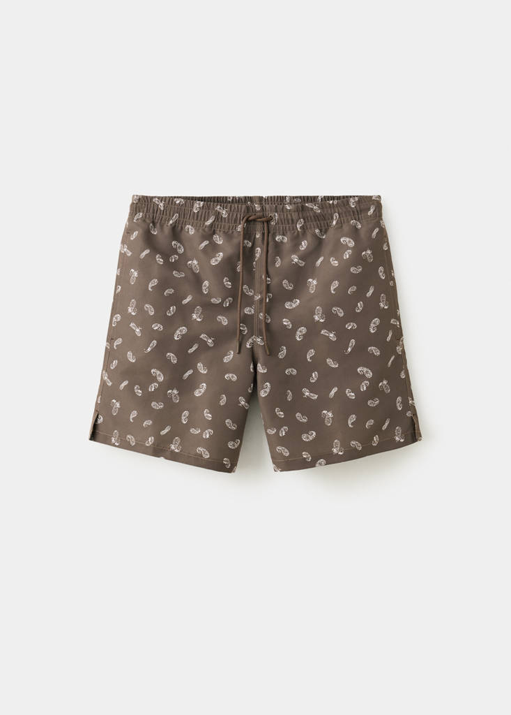 Printed drawstring swimming costume — Brown