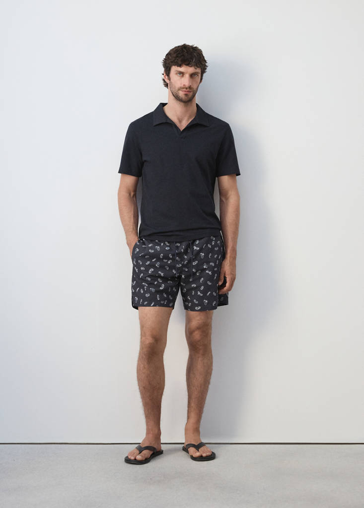 Printed drawstring swimming costume — Navy