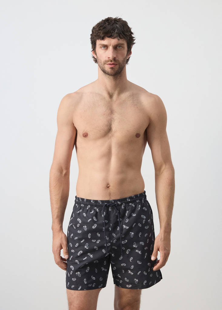 Printed drawstring swimming costume — Navy