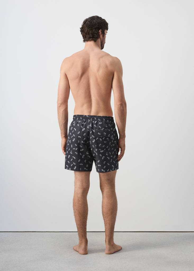 Printed drawstring swimming costume — Navy