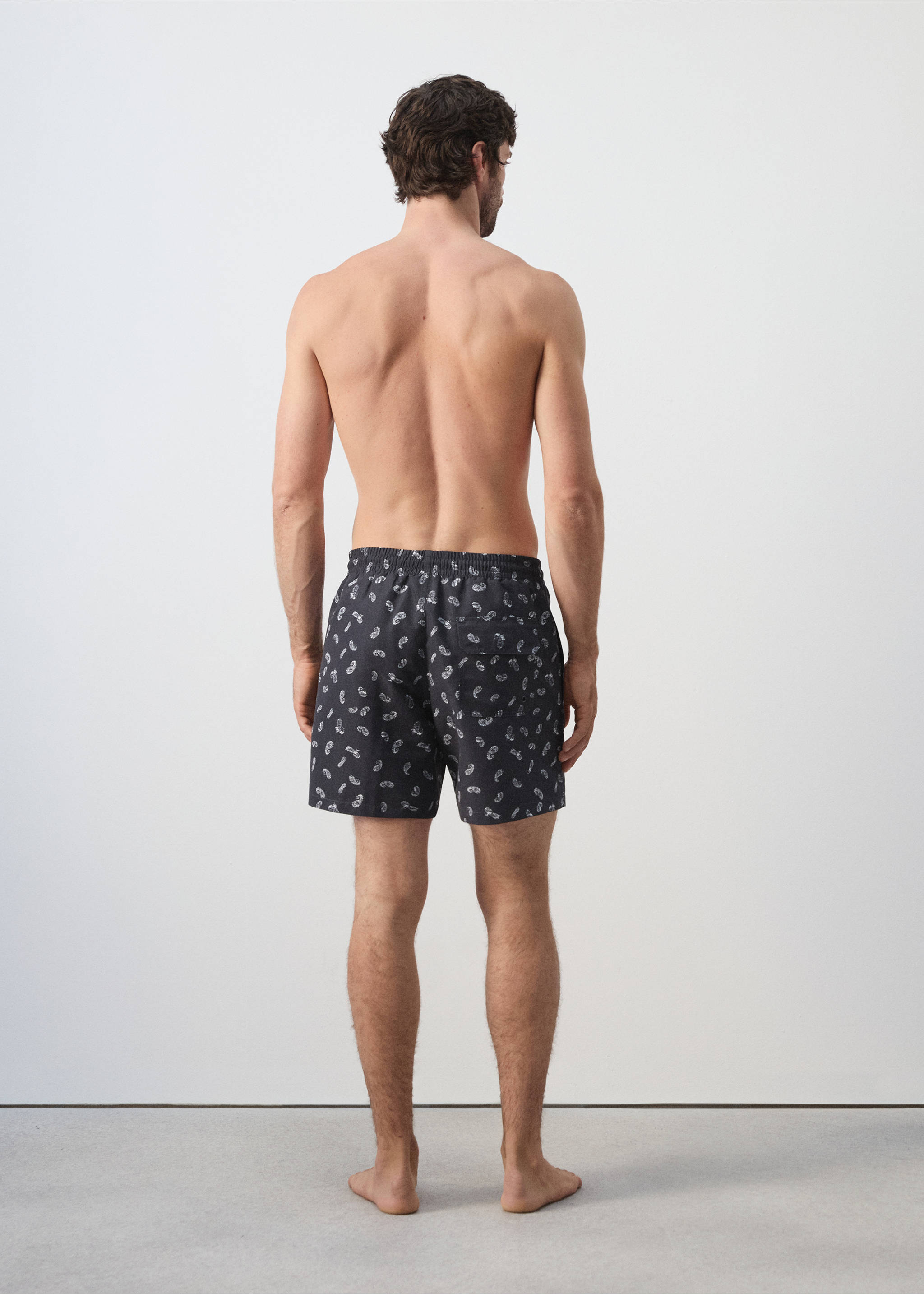 Maillot de bain imprimé avec cordon - Verso de l’article, Bleu marine. Ref: 37021439-00.