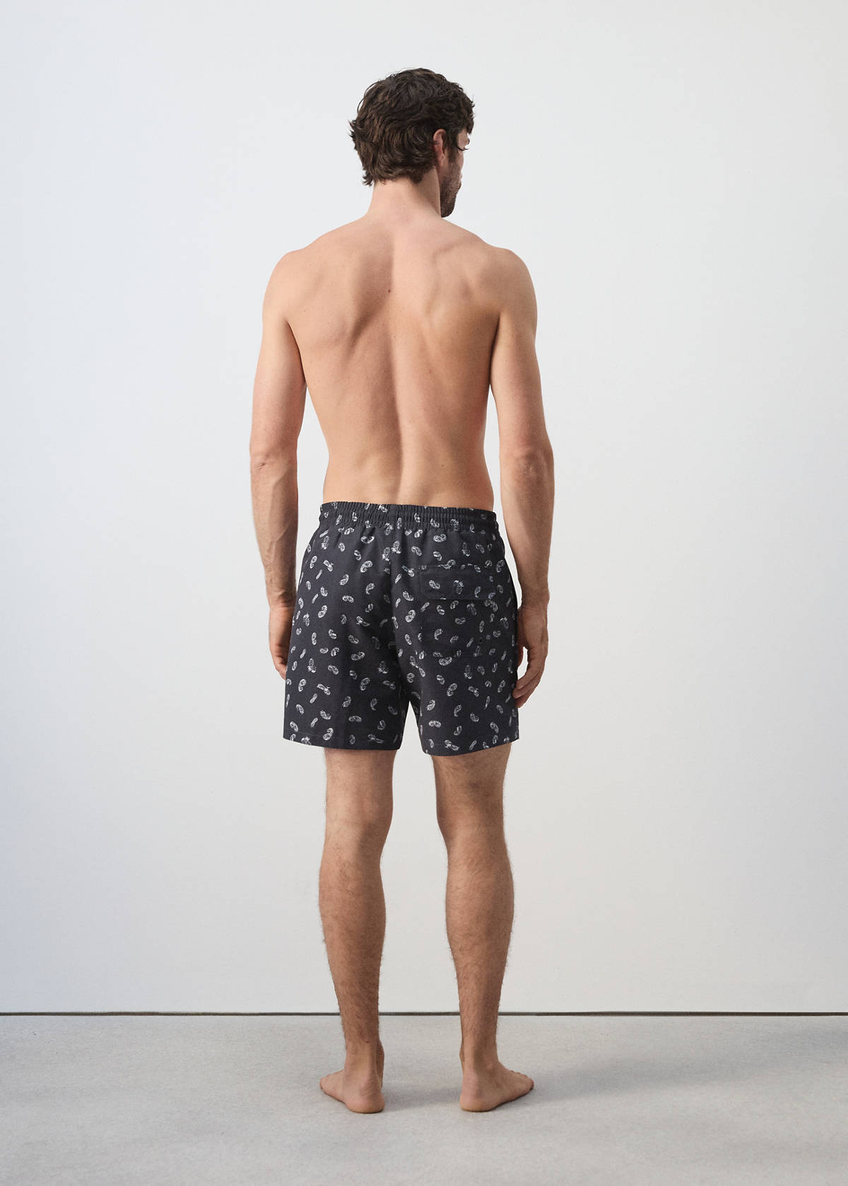 Printed drawstring swimming costume — Navy