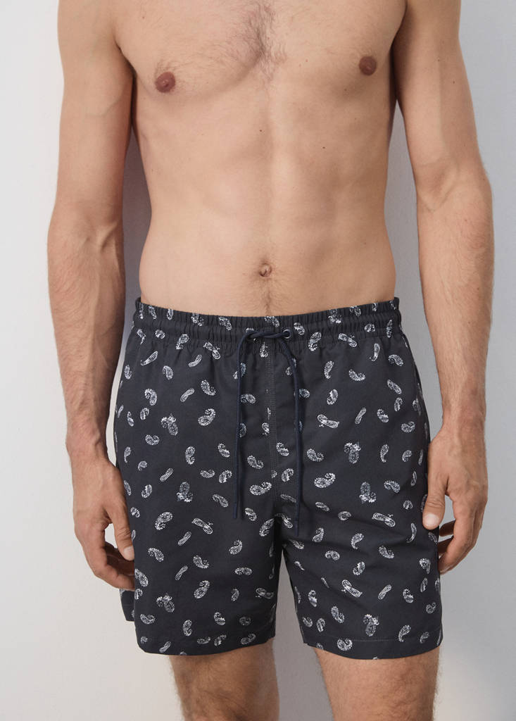 Printed drawstring swimming costume — Navy