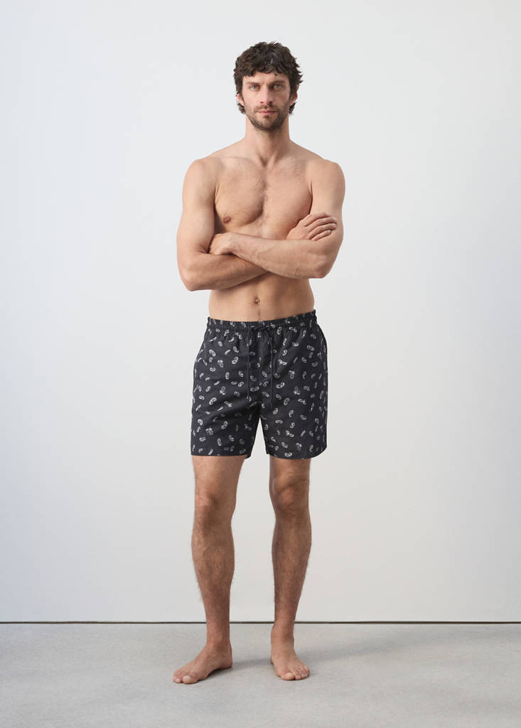 Printed drawstring swimming costume — Navy