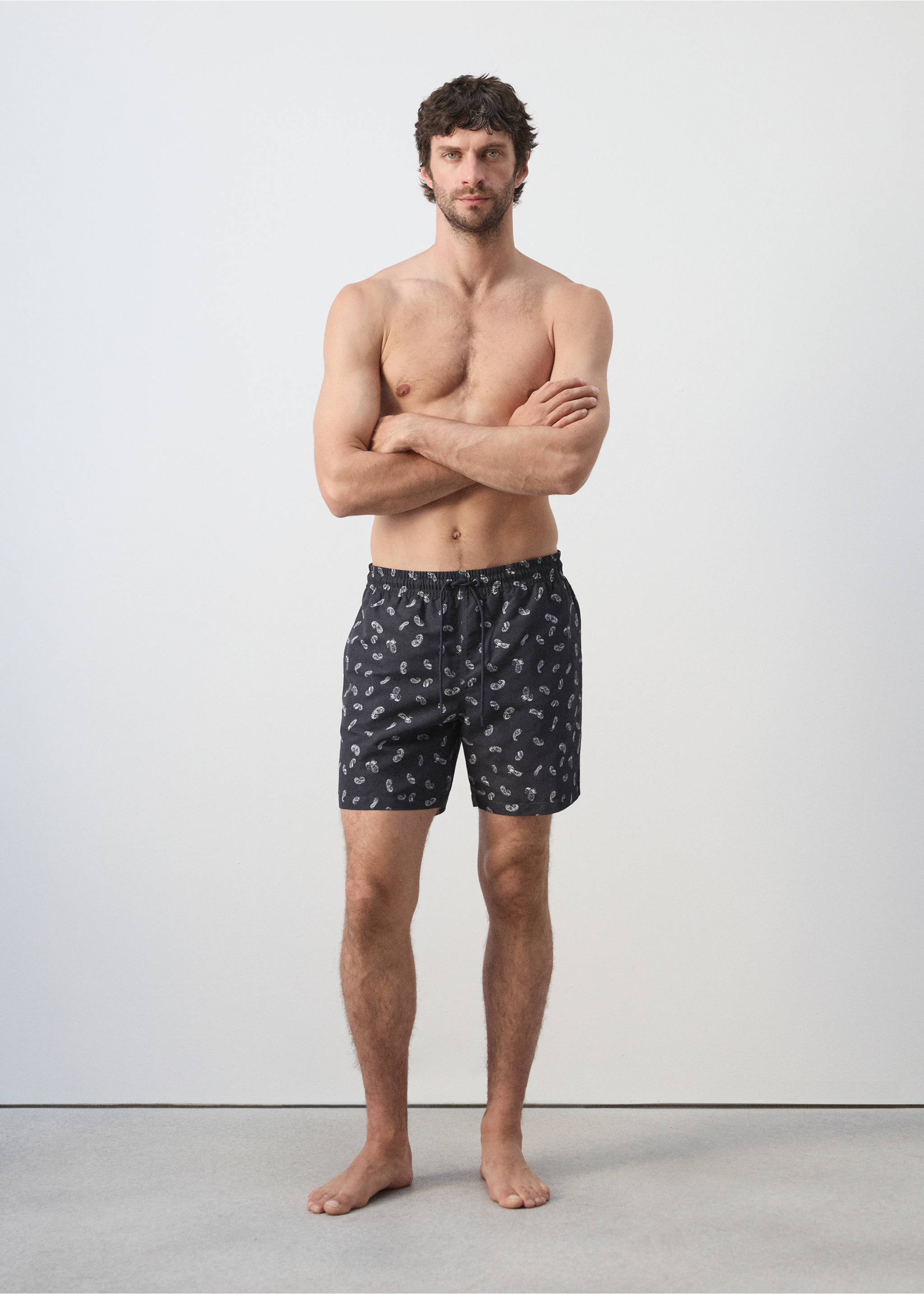 Maillot de bain imprimé avec cordon - Détail de l'article 4, Bleu marine. Ref: 37021439-00.