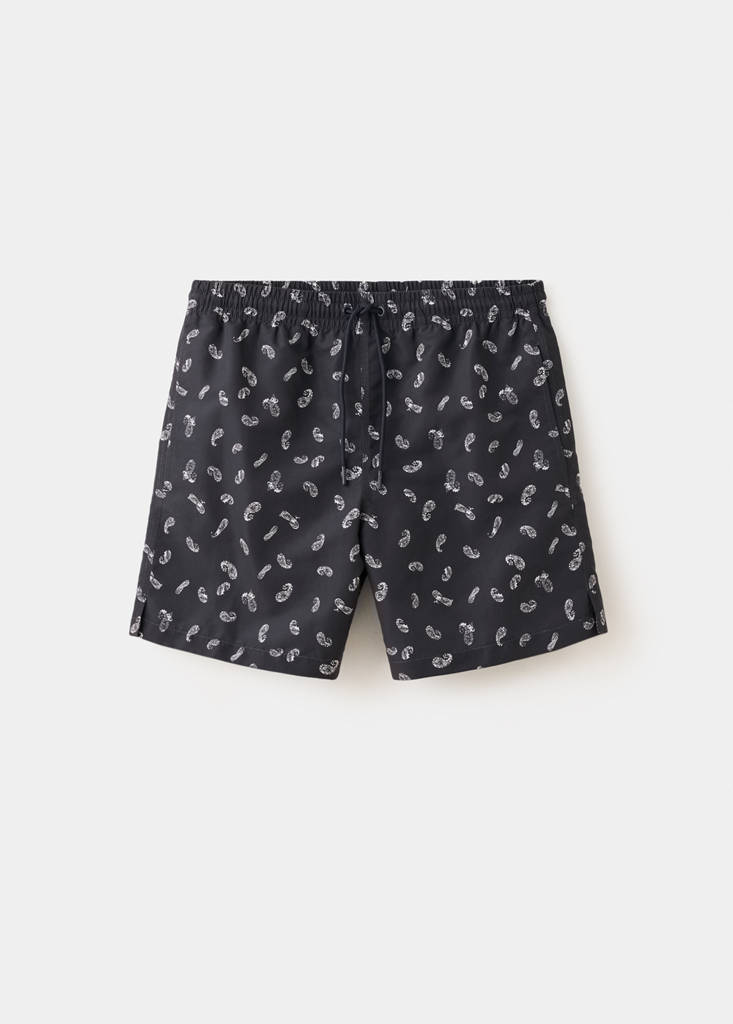 Printed drawstring swimming costume — Navy
