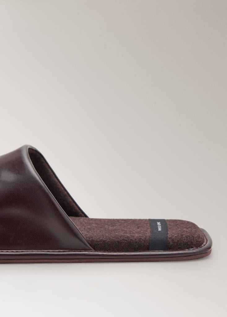 Slip-on mule trainer with leather-look finish — Brown