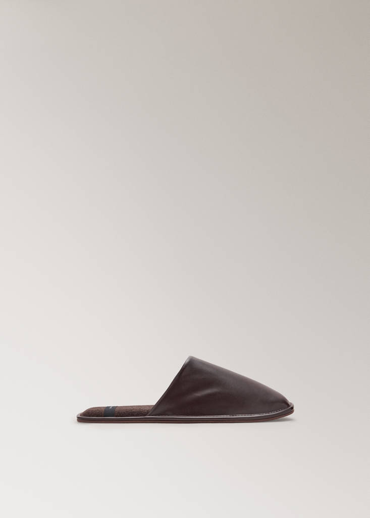 Slip-on mule trainer with leather-look finish — Brown