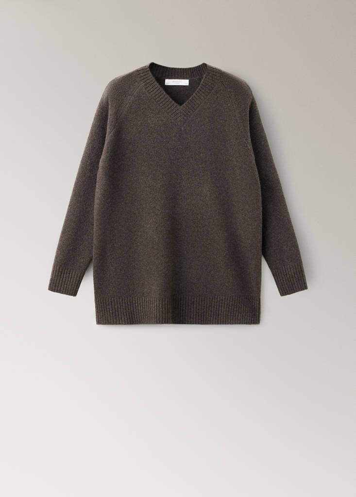 Jersey pyjama jumper with V-neck — Chocolate