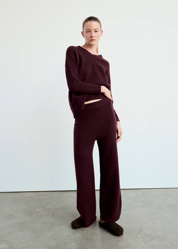Jersey pyjama jumper with V-neck — Burgundy