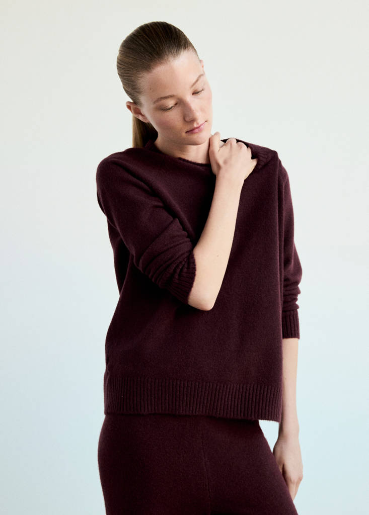 Jersey pyjama jumper with V-neck — Burgundy