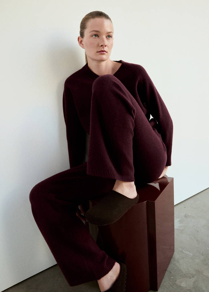 Jersey pyjama jumper with V-neck — Burgundy
