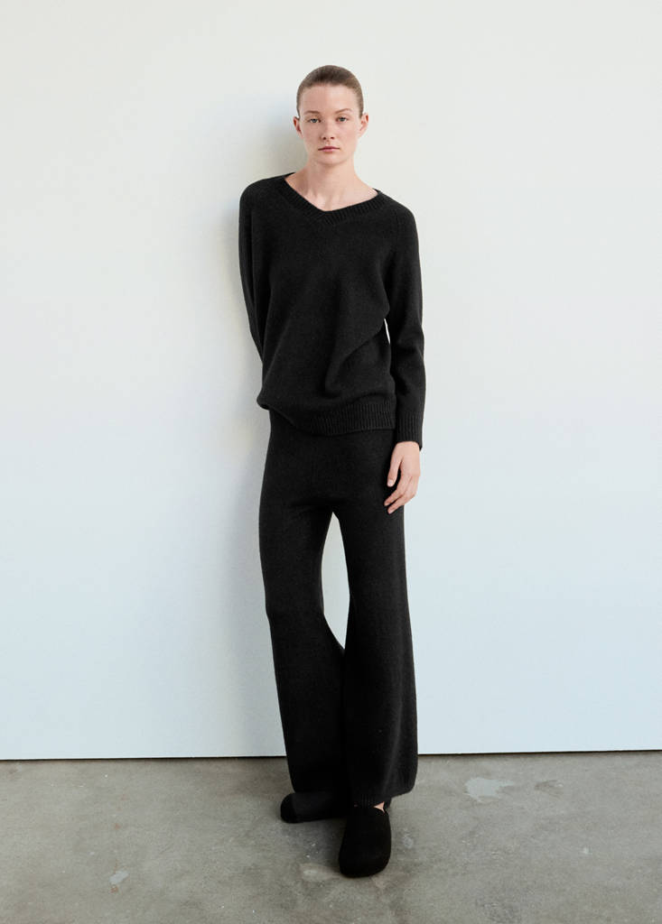 Jersey pyjama jumper with V-neck — Black