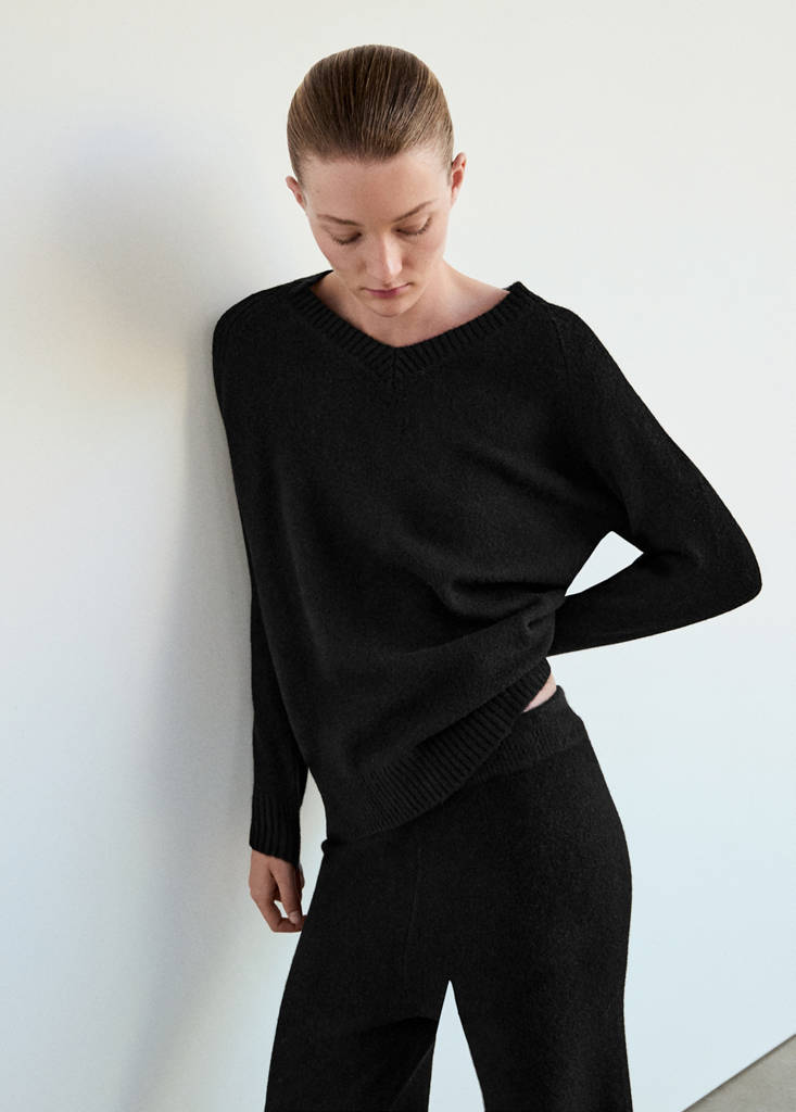 Jersey pyjama jumper with V-neck — Black