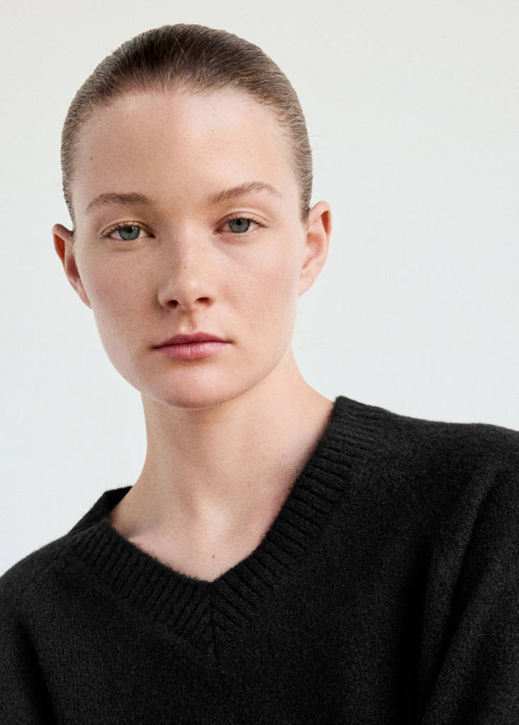 Jersey pyjama jumper with V-neck — Black