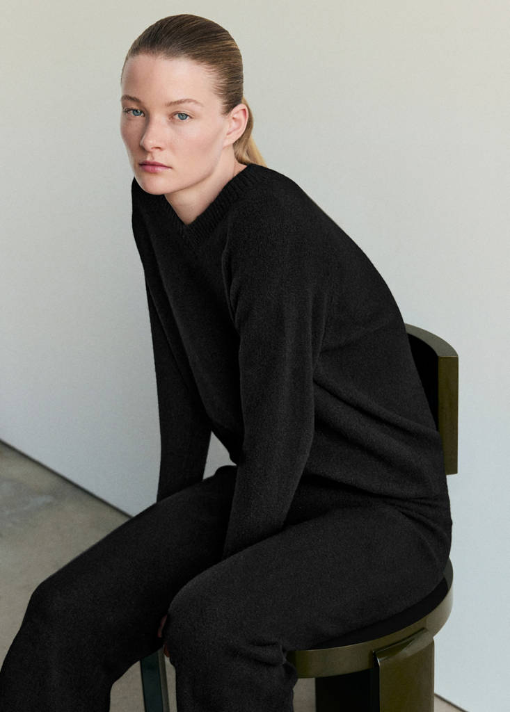 Jersey pyjama jumper with V-neck — Black