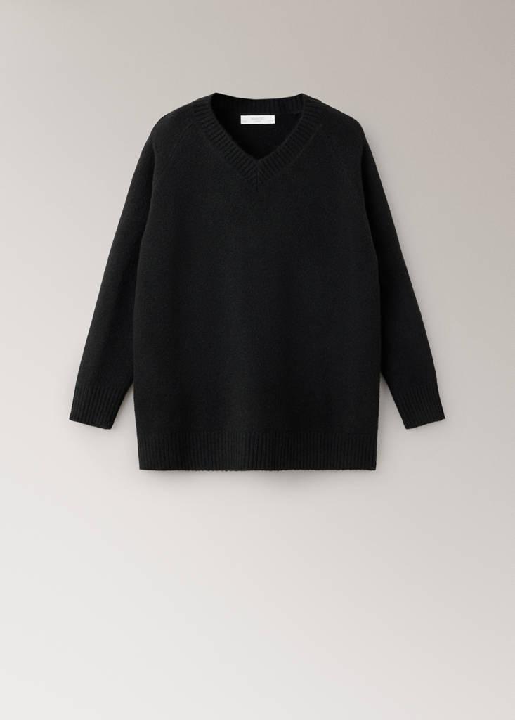 Jersey pyjama jumper with V-neck — Black