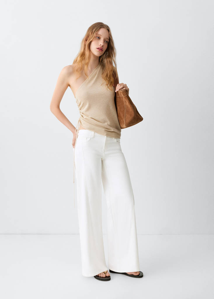 Wide-leg jeans with decorative stitching — White