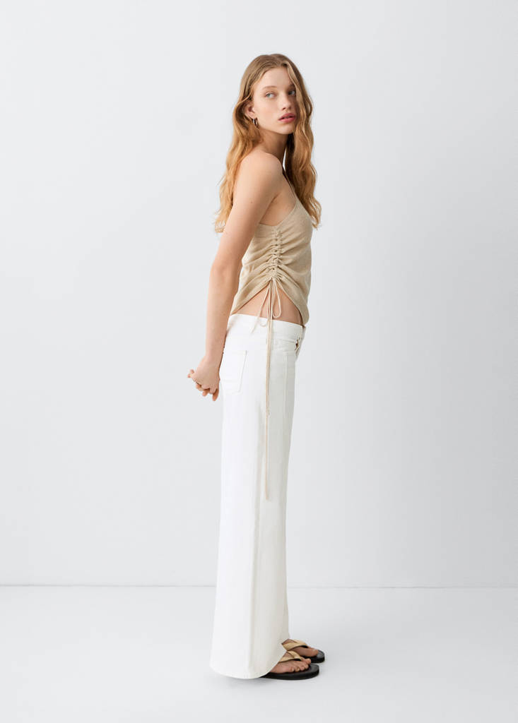 Wide-leg jeans with decorative stitching — White