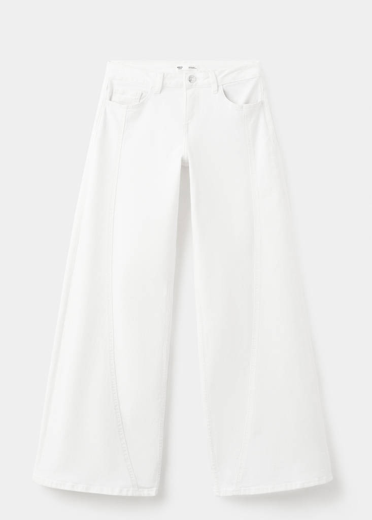 Wide-leg jeans with decorative stitching — White