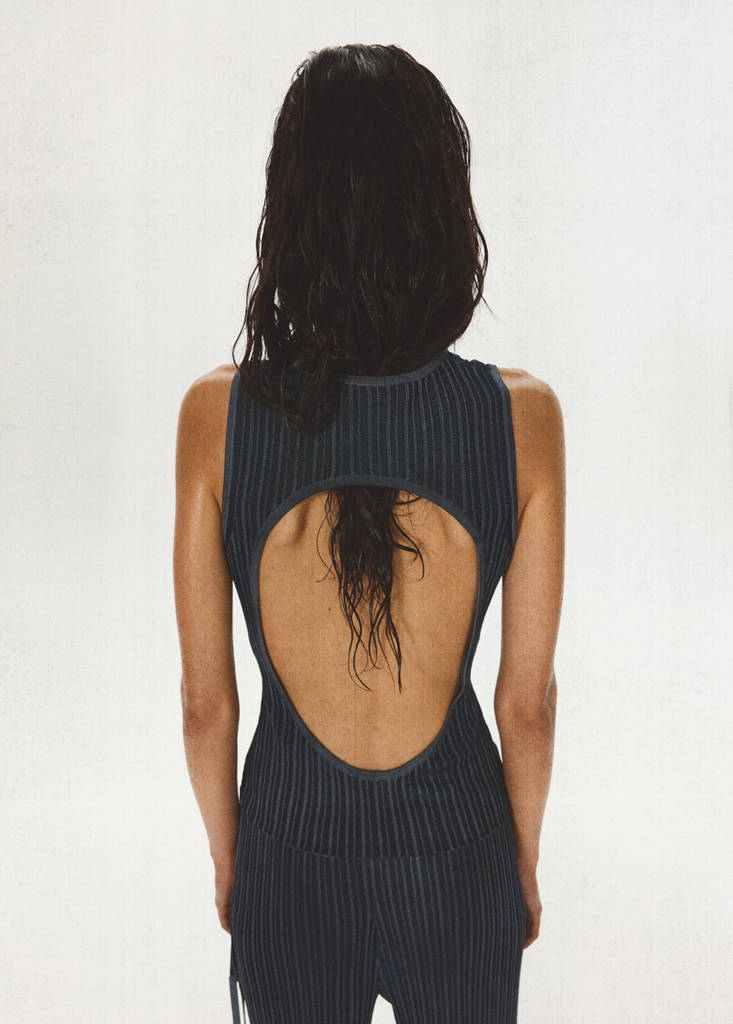 Ribbed open-back top — Dark Blue