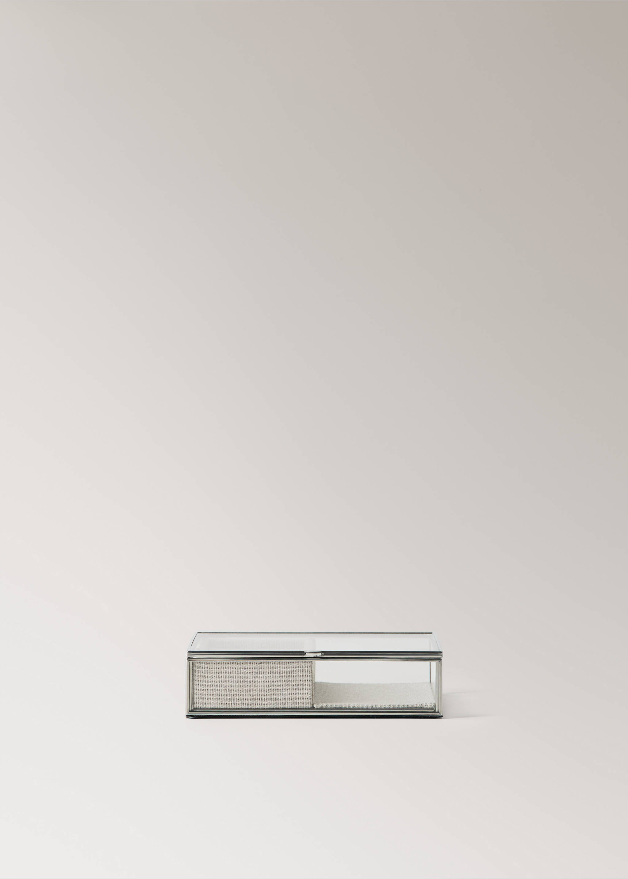 Small glass jewelry box with linen interior - Article without model, Ecru. Ref: 37021450-00.