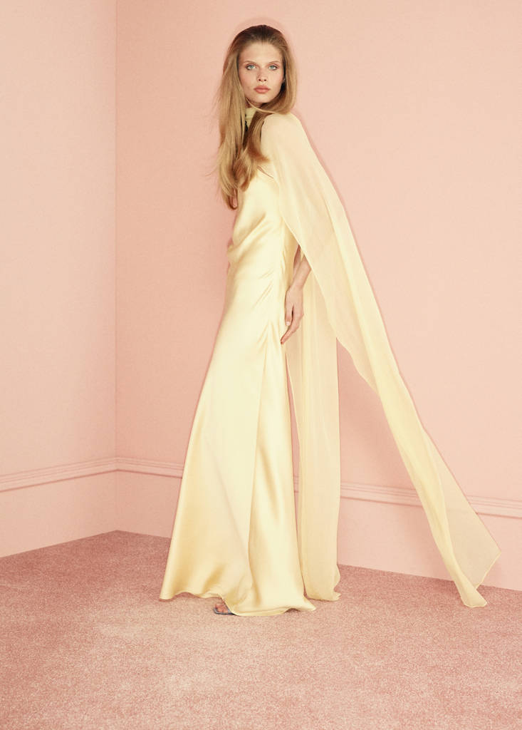 Satin halter neck dress — Pastel Yellow