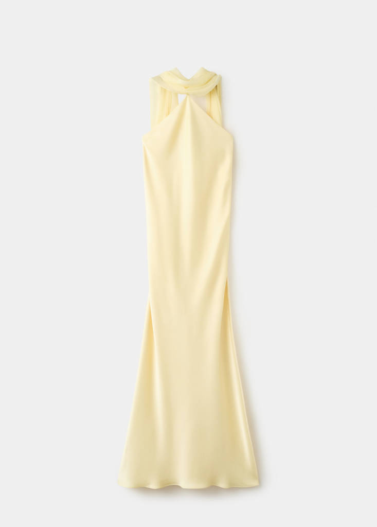 Satin halter neck dress — Pastel Yellow