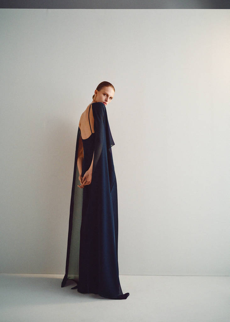 Satin halter neck dress — Night Blue