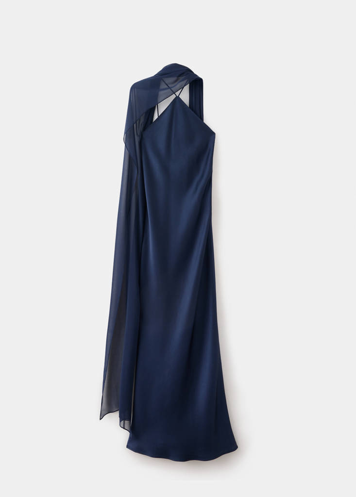 Satin halter neck dress — Night Blue