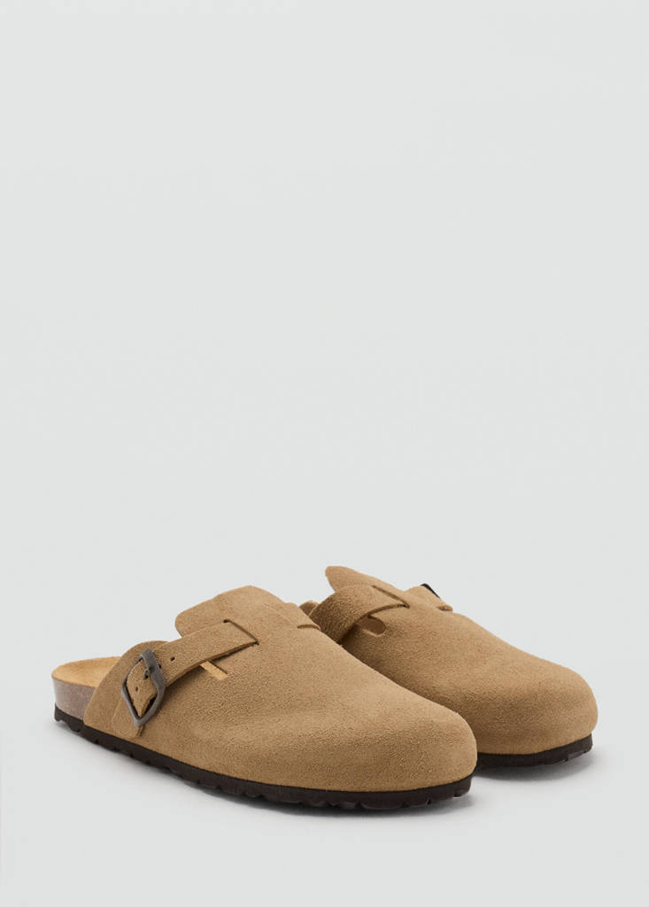 Leather clogs with buckle — Sand