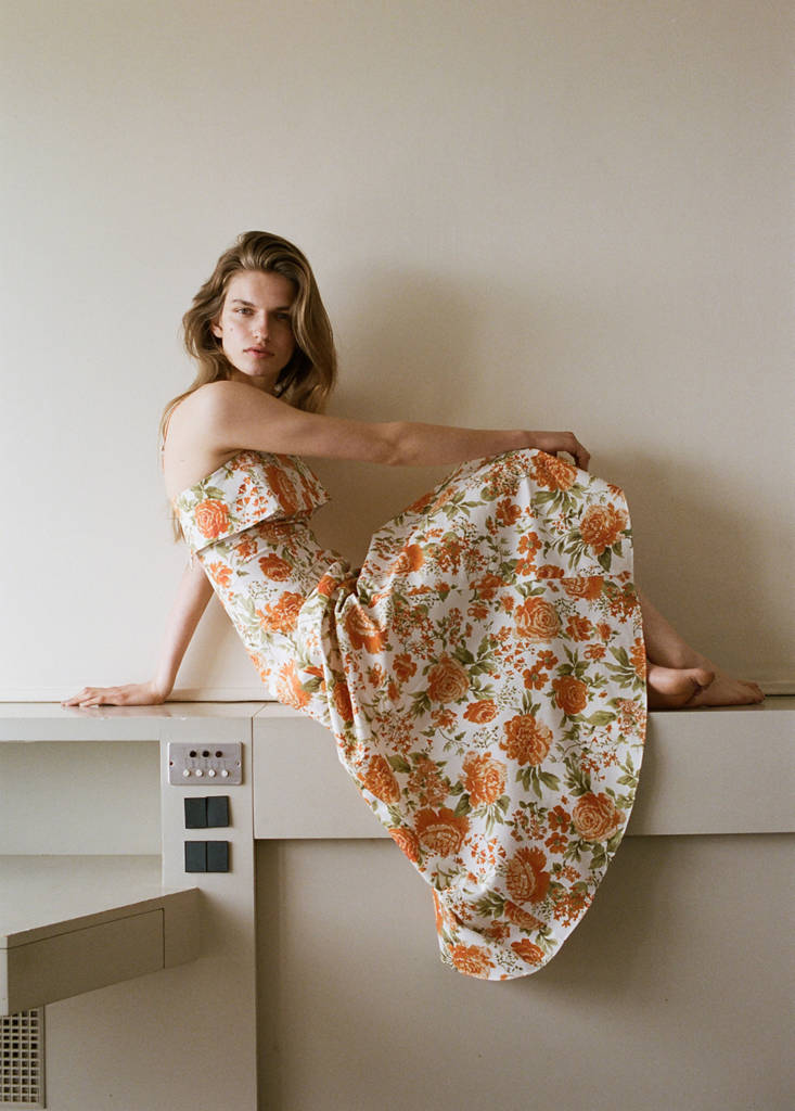 Floral-print flared dress — Orange