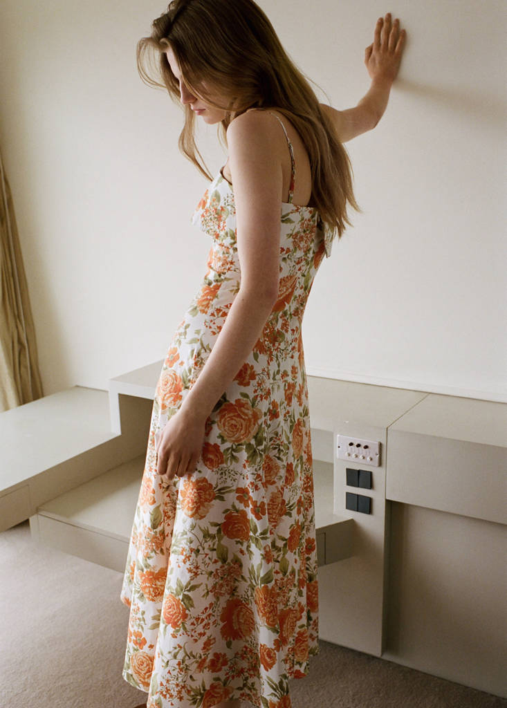 Floral-print flared dress — Orange