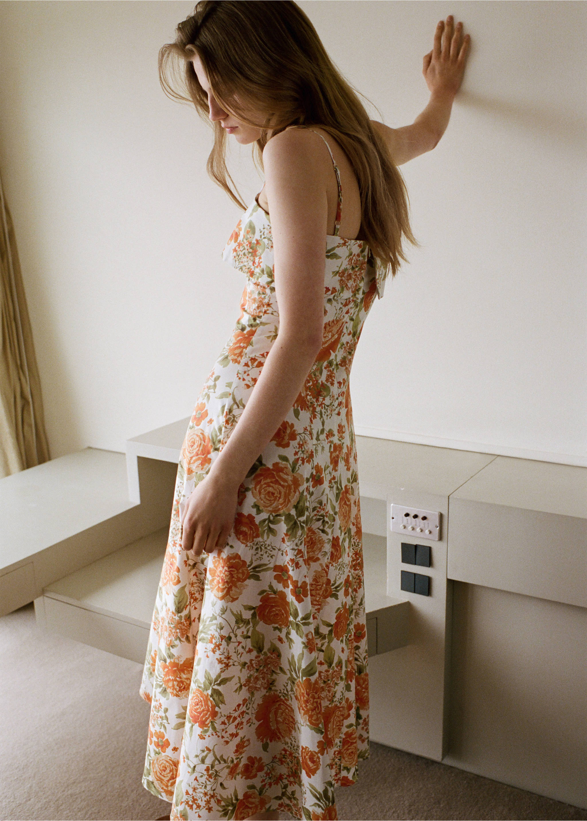 Floral-print flared dress - Reverse of the article, Orange. Ref: 37021467-00.