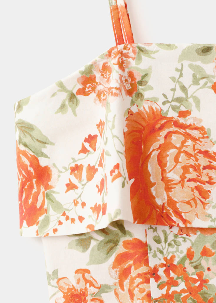Floral-print flared dress — Orange