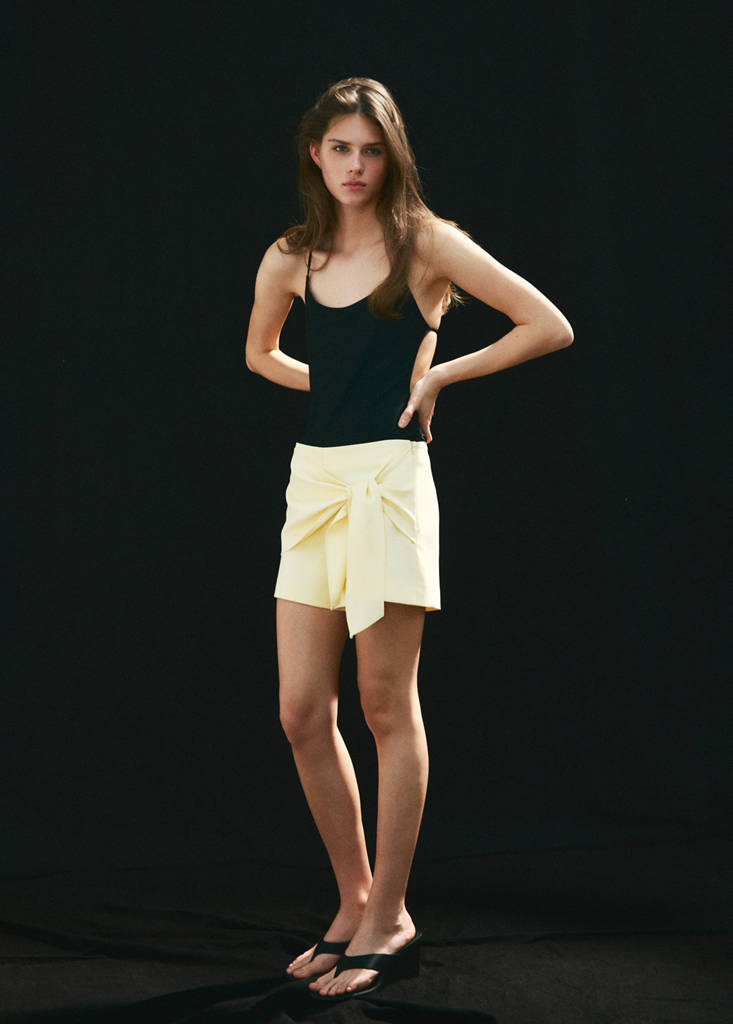 Mango Straight Shorts With Tie Detail In Yellow