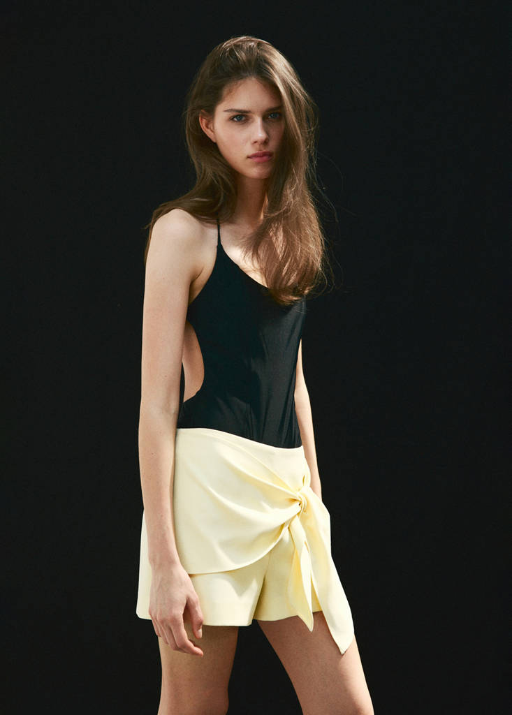 Straight shorts with tie detail — Pastel Yellow