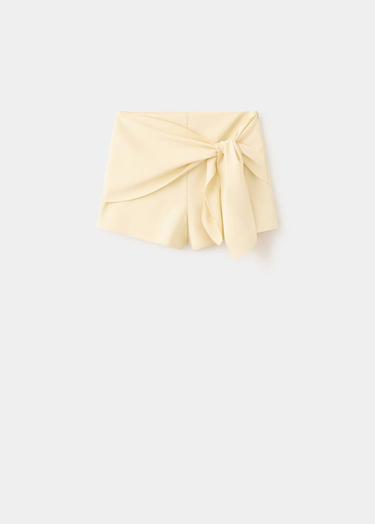 Straight shorts with tie detail — Pastel Yellow