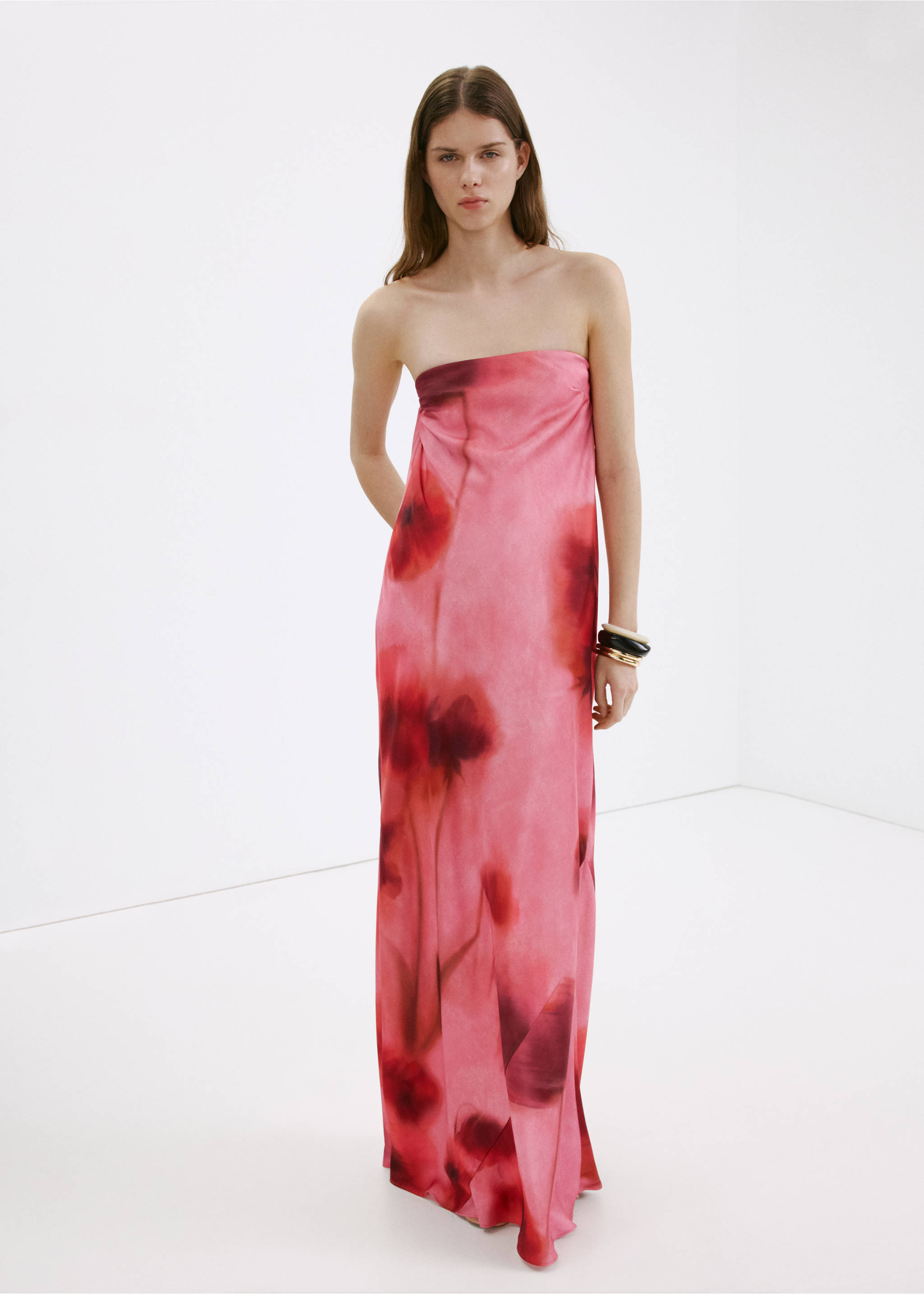 Strapless printed dress - General plane, Pastel Pink. Ref: 37021470-00.
